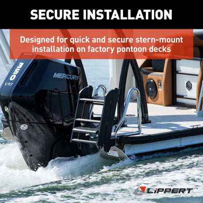 Lippert SureStep Pontoon Ladder for Boats, Slip-Resistant Steps, Easy Boarding for Kids & Dogs, Stainless Steel Handrails, Powder-Coated Aluminum Steps, Saltwater Rated - 2025041871