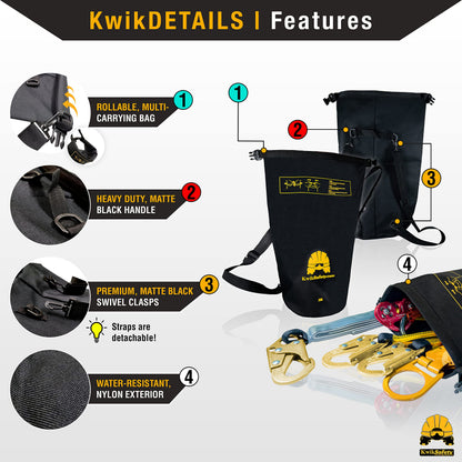 KwikSafety - Charlotte, NC - TSUNAMI KIT [Premium BRAIDED ROPE] Vertical Lifeline, 1-D Ring Safety Harness, Lightweight Tool Lanyard, Roof Anchor, 20L Dry Bag ANSI OSHA Fall Protection System / 50 FT.