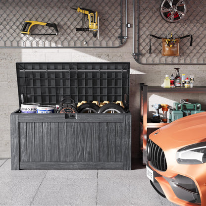 Greesum Outdoor Storage Box 120 Gallon Storage Bin with Lid for Patio Furniture, Garden Tools, Pool Supplies, Lockable, Waterproof and UV Resistant, Gray
