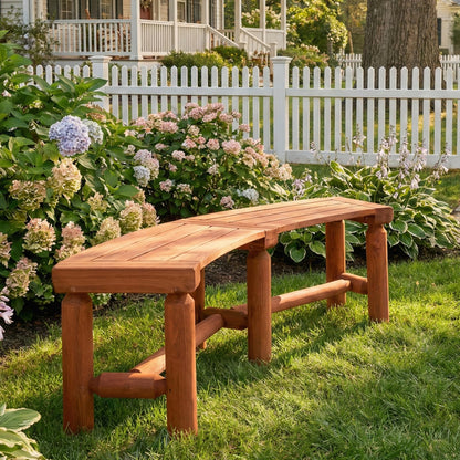 FORTUNO Outdoor Wooden Curved Backless Porch Bench Rustic Style Cedar/Fir Wood Log Fire Pit Bench for Patio Garden Deck and Backyard, 40"-54" W×13" D×16.5" H, Brown, 2 Packs