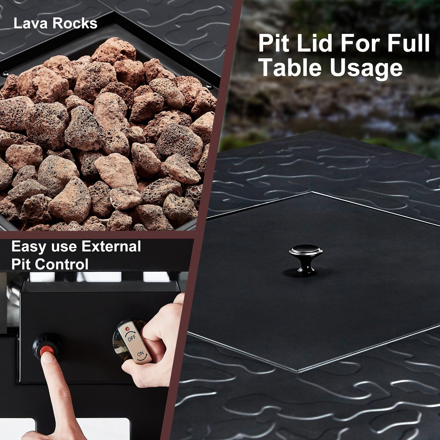 VECELO Propane Fire Pit, 30 Inch Outdoor Gas Fire Table, 50,000 BTU Square Firepit with Lid and Lava Rock, Adjustable Flame Steel Fire Table for Outdoor, Patio, Backyard, Party, Black