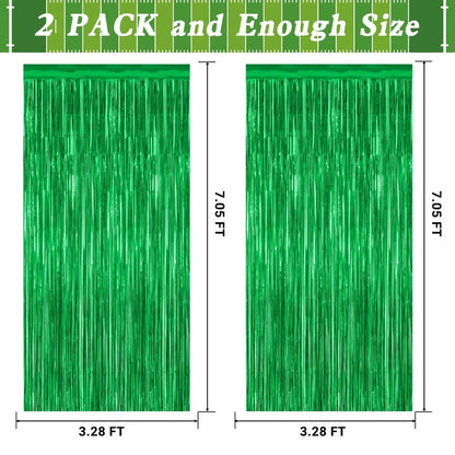 12 Pack Party Decorations, 3.28 FT x 7.05 FT Green Streamer, Metallic Birthday Backdrop Foil Fringe Curtains Green Tinsel, Party Supplies Photo Booth Props Door Wall Indoor Decor
