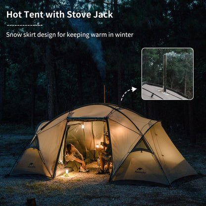 Naturehike Massif Hot Tent with Stove Jack, 4 Season Tent, 1/2/4 Person Camping Tent, UPF50+ Waterproof Windproof Winter Tents with Room and Hall