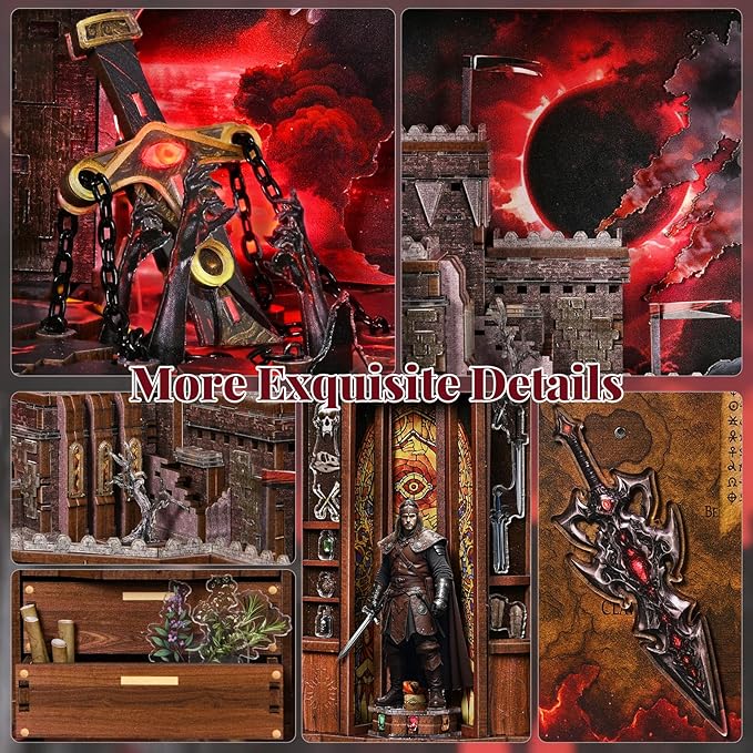 Book Nook Kit with LED Light Miniature House Kit for Birthday 3D Wooden Bookends Puzzle Bookshelf Decor for Adults Teens Beginners (The Sword of Fire)