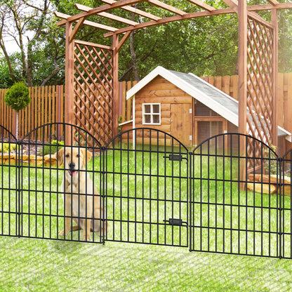FOREHOGAR Metal Garden Fence with Gate 36in (H) x 23.3ft (L), 1 Gate+ 9 Panels Dog Fence Border Fence Animal Barrier, No Dig Garden Fencing for Yard Flower Bed Lawn Patio Outdoor, ECG3610, Black