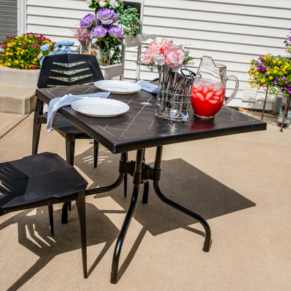 Sunnydaze Plastic Top Outdoor Dining Table - Square Folding Patio Table with Curved Iron Legs - Black - 28.75" H