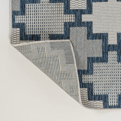 JONATHAN Y Geometric Tile Pattern Indoor Outdoor Area Rug 8X10 Navy/Cream, Cyrus Modern for Backyard, Patio, Porch, Easy-Cleaning, High Traffic, Pet-Friendly, Non-Shedding (TSN200B-8)