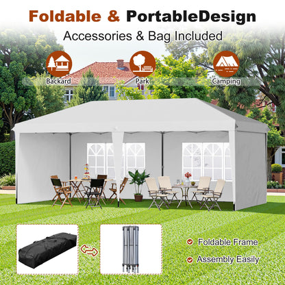 Osparple Canopy Tent for Parties 19.2'x9.7' Pop Up Canopy Tent with 4 Sidewalls Outdoor Instant Gazebo with Carry Bag Sunshades for Patio, Outdoor, Garden, White