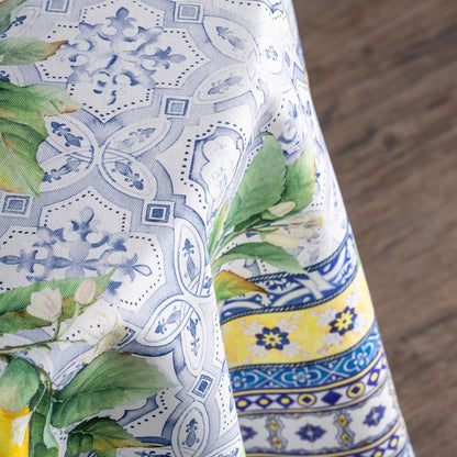 Maison d' Hermine Table Cloth Round Table 100% Cotton 63 Round Inches Tablecloth Reusable Decorative for Dining Kitchen Room Farmhouse Home Gifts for Mothers Day Spring Summer - Citrus