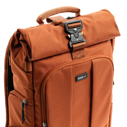 Think Tank FocusPoint 22L RollTop Camera Backpack - Urban Rust: Expandable Travel & Camera Backpack with Laptop Sleeve, Quick Side and Back Access, Rain Cover – Versatile Photography & Travel Bag