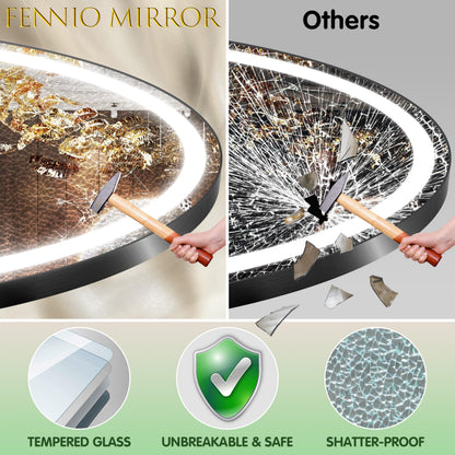 FENNIO 70" x 36" Large Wall Mounted Mirror with LED Lights, Oval Full Length LED Lighted Full Body Dressing Mirror for Bedroom, Salon, Brushed Aluminum Frame, Tempered Glass