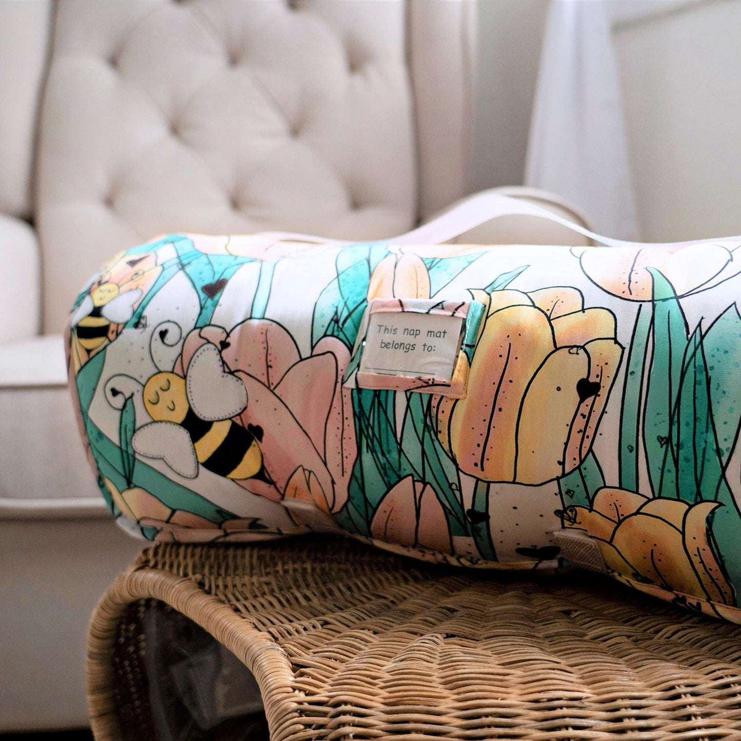 JumpOff Jo Extra Long Nap Mat for Kids - Cozy Kids Rest Mat with Removable Pillow and Ultra Soft Blanket for Preschool, Daycare, and Sleepovers - Tulip Fields