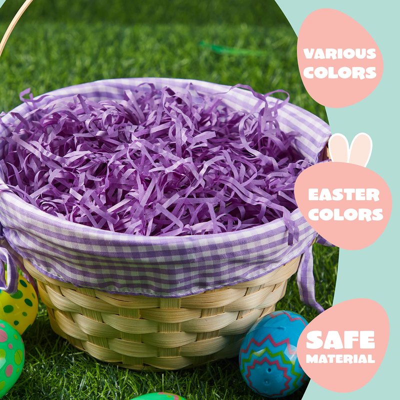 JOYIN 4 Pcs Easter Bamboo Baskets Gift Woven Baskets with Handles and 4 Colors Grass Paper Shreds, Candy Wicker Candy Toys Storage Bucket for Easter Egg Hunt, Kids Party Supplies(9" X 8")