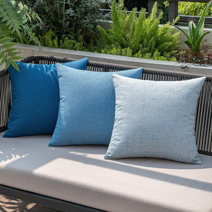 MIULEE Outdoor Throw Pillow Covers - Waterproof Decorative Linen Cushion Shams | 18x18 Inch, Light Blue (Pack of 2)