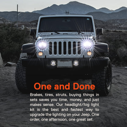 TRUE MODS 7-inch H6024 LED Headlights + 4-inch Fog Lights for Jeep Wrangler JK Unlimited JKU Accessories 2007-2018 [High/Low Sealed Beam]