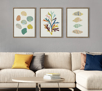 Kate and Laurel x Alicia Schultz Collaboration Found Framed Linen Textured Canvas Wall Art by Alicia Schultz, 18x24 Gold, Colorful Beachy Shell Art for Wall
