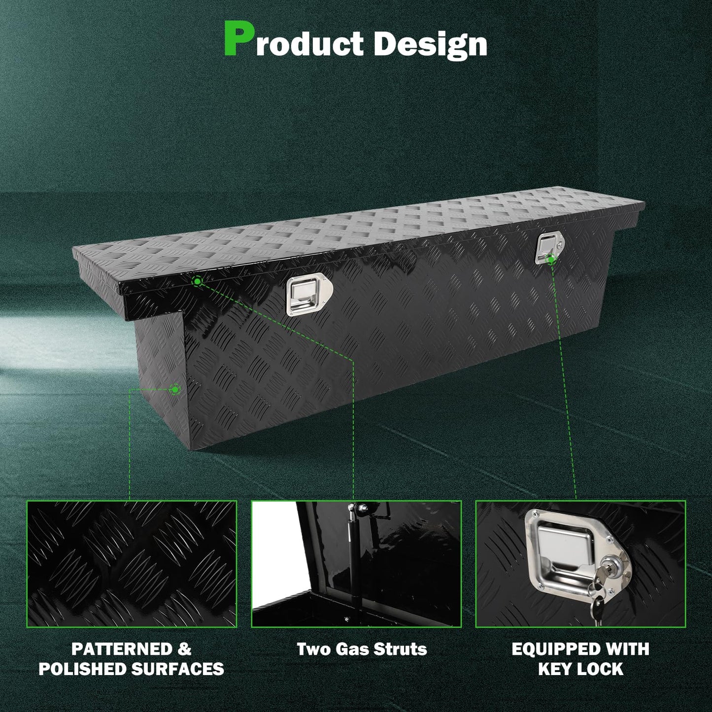 SCITOO 60" Aluminum Diamond Plate Truck Bed Tool Box,Heavy Duty Crossover Storage for Most Full Size Pickups,Lockable Weatherproof Chest,Fits 60"WX14"DX14"H Truck Beds,Easy Access to Load and Unload