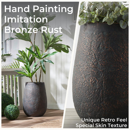 Wallowa 20" H Weathered Concrete Tall Planter, Black Large Outdoor Indoor Decorative Flower Pot with Drainage Hole, Modern Round Style for Home, Garden, Patio, Courtyard, Bronze Rust with Green Tone