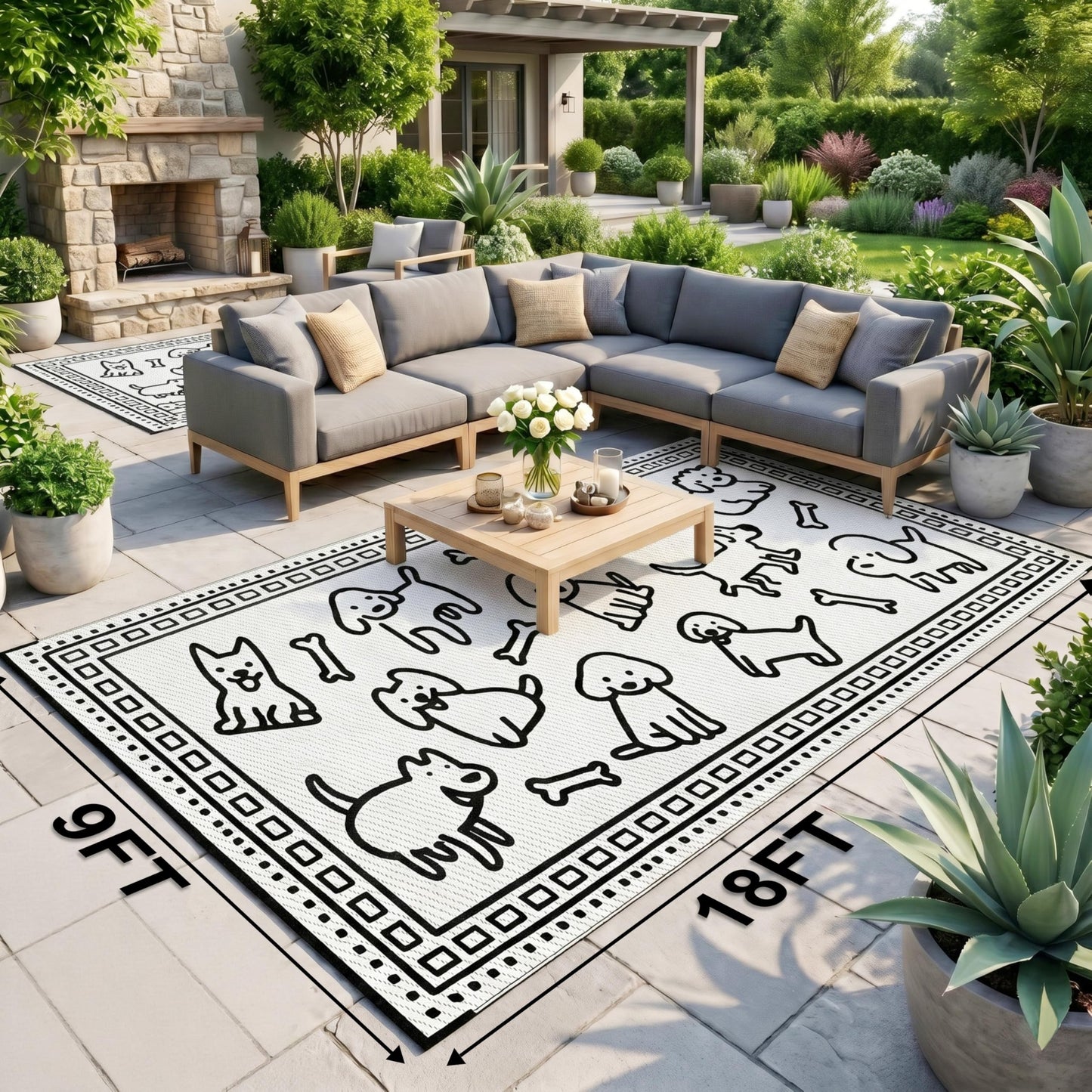 CircleRoad RV Outdoor Rug 9x18 Waterproof Patio Rug Mat with 4 Stakes UV Resistant Reverisble Plastic Straw Outdoor Rug with Carry Bag for RV Camping Picnic Beach Backyard