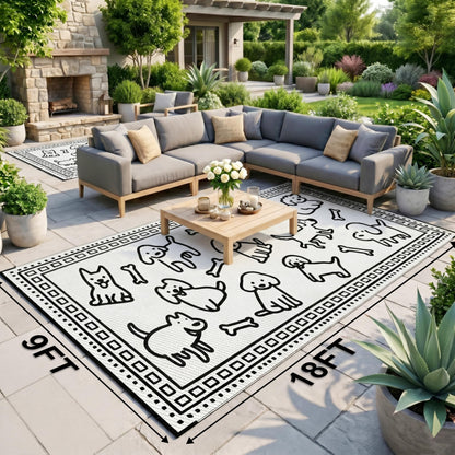 CircleRoad RV Outdoor Rug 9x18 Waterproof Patio Rug Mat with 4 Stakes UV Resistant Reverisble Plastic Straw Outdoor Rug with Carry Bag for RV Camping Picnic Beach Backyard