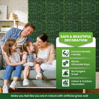 Ticanros Grass Wall Panel 24 Pack 20"x20" Artificial Boxwood Hedge Plant Wall, Greenery Walls, Artificial Grass Backdrop, Privacy Hedge Screen Faux Boxwood for Outdoor,Indoor,Garden,Fence,Backyard