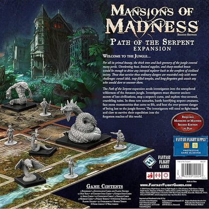Mansions of Madness Path of The Serpent Expansion - Conquer The Perils of The Jungle and Unearth New Horrors! Ages 14+ 1-5 Players 2-3 Hour Playtime Made by Fantasy Flight Games