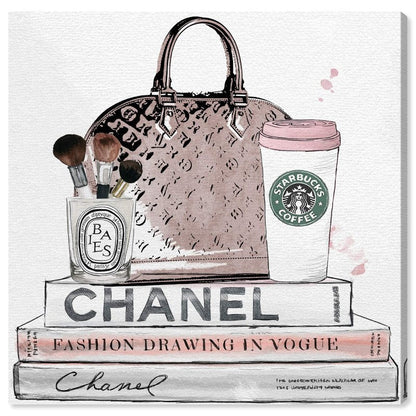 The Oliver Gal Artist Co. Blush and Make Up Brush | Modern Premium Canvas Print The Fashion Wall Art Decor Collection, 16" x 16", Pastel Pink