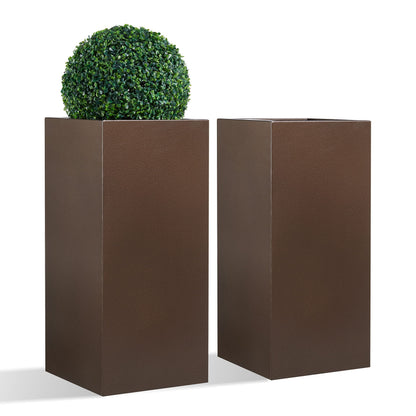 Wallowa Large Planter for Outdoor Plant 14Lx14Wx30H Inches Metallic Heavy Tall Planter Box for Outdoor & Indoor, Rectangular Flowerpot 25Lbs/PC, Espresso, No Assembly and Seamless, Set of 2
