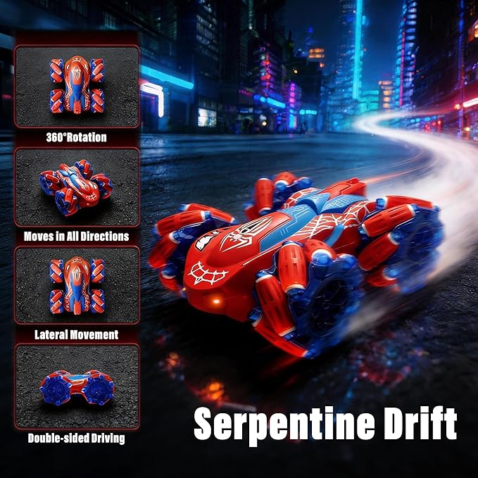 Spider RC Stunt Car for Kids 2.4GHz Double-Sided 360° Rotating 4WD Remote Control Car with LED Headlights Rechargeable Off-Road Spider Toy Gift for Boys Ages 4–6 5–7 8–13