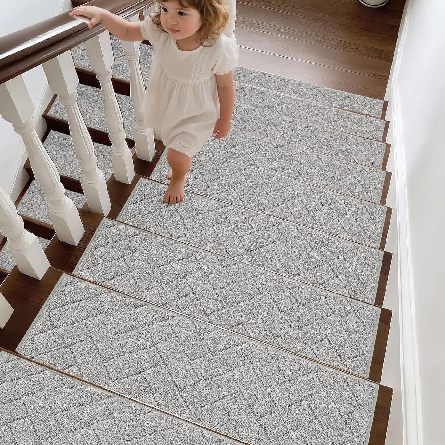 BEQHAUSE Non-Slip Carpet Stair Treads - Soft Indoor Stair Runners, 9" x 28", 15pcs, Grey, Machine Washable