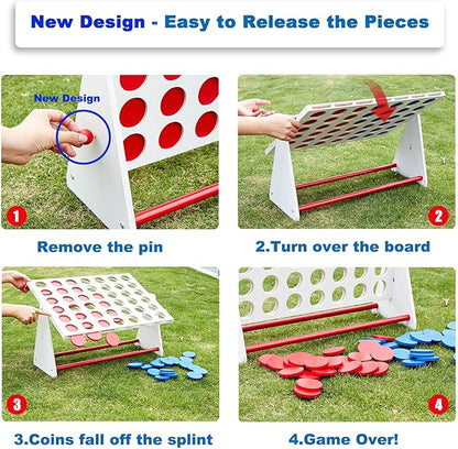 ApudArmis Portable Wooden 4 in a Row Game Classic Wooden 4-to-Score Game Set with Coins &amp Carrying Bag-Indoor Outdoor Connect Games for Teens Adults Family