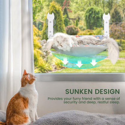 HiPetpy 2 Pack Cat Window Perch, Glow in The Dark Foldable Cat Hammock with Sunken Design & Removable Soft Cover, Breathable Cordless Window Bed for Resting Indoor Kitten (Shallow Perch, 2 Pack - M)