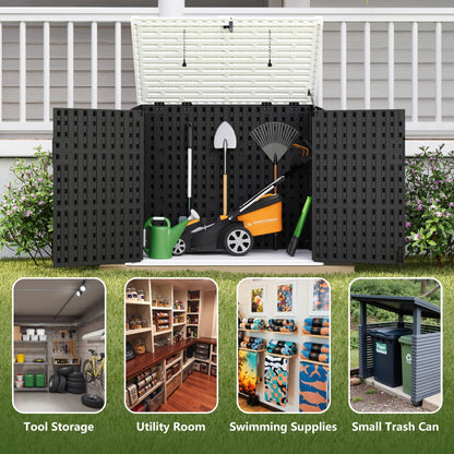 Greesum Outdoor Trash Can Storage Shed, 34 Cu.ft Horizontal Outdoor Storage Cabinet, Waterproof for Garden, Pool Storage, Garbage Cans, Black