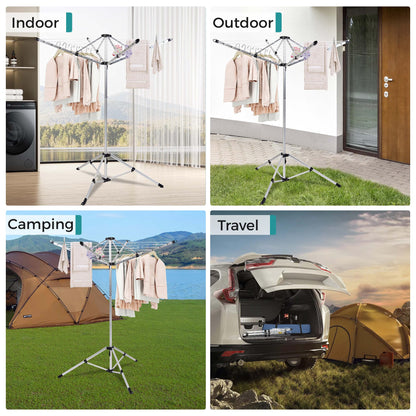 SUPTINWEAR 65FT Portable Umbrella Clothesline, 4-Leg Stable Freestanding Drying Rack for Indoor Outdoor Use, Foldable Rotary Laundry Rack with Adjustable Height, No Assembly