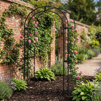 SCENDOR 48.8" W x 83.8" H Garden Arch, Black Sturdy Metal Iron Arbor, Courtyard Cast Trellis for Various Climbing Plant, Outdoor European-Style Archway Wedding Ceremony Party