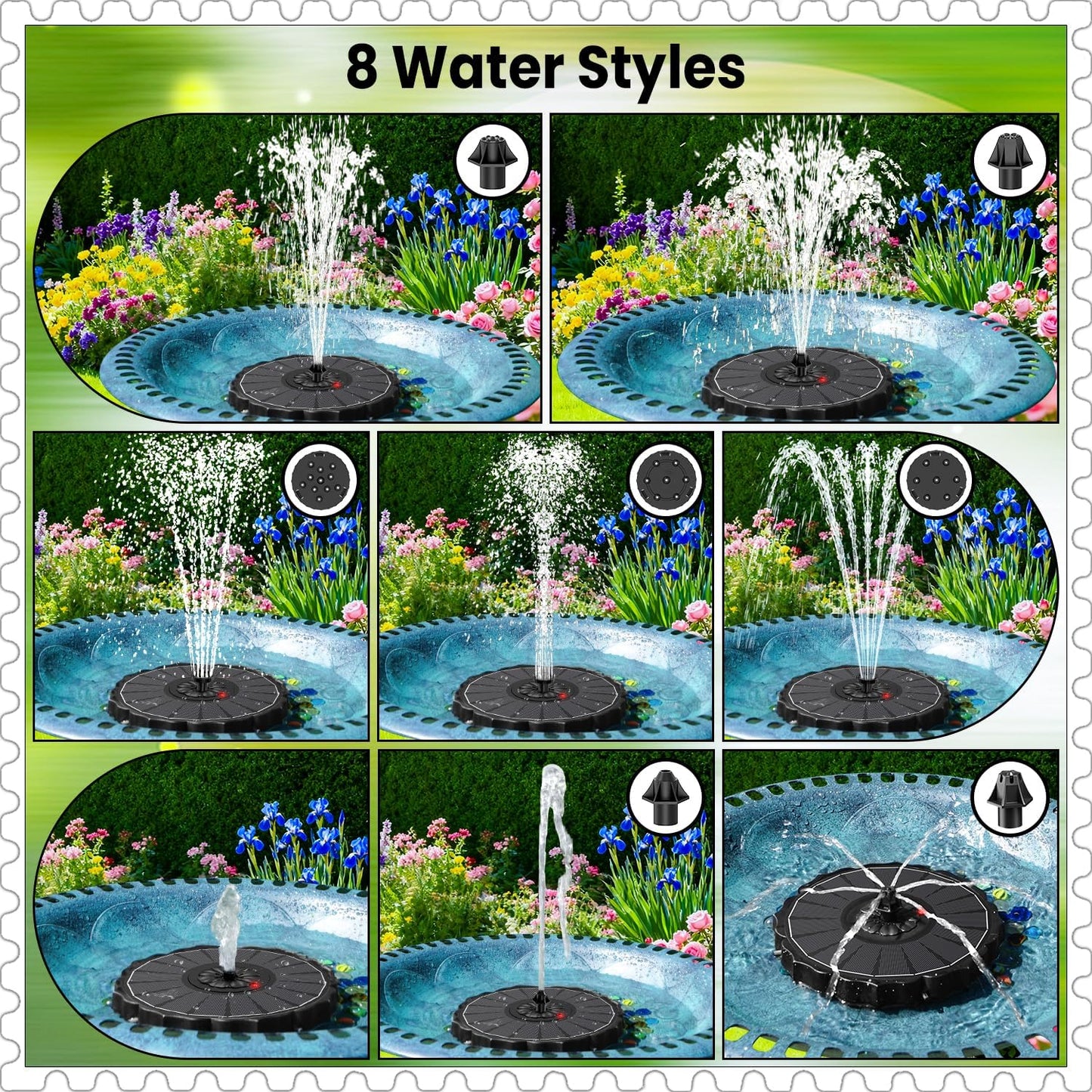 Yzert Solar Fountain - 3.5W Glass Water Pump with 2000mAh Battery & 7 Nozzles for Outdoor Use (Black)