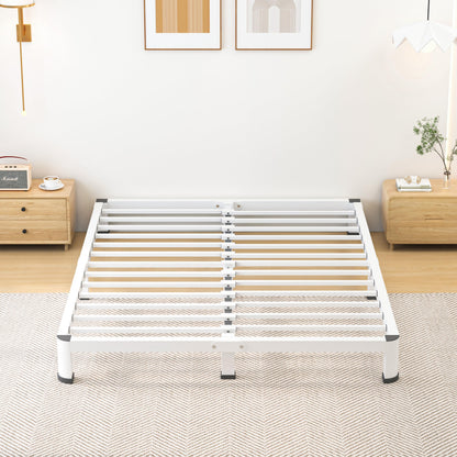 7 Inch Queen Bed Frame, Metal Platform Bed Frame with Round Corner Legs, 3500 lbs Heavy Duty Steel Slats Support, No Box Spring Needed, Noise Free, Easy Assembly, White