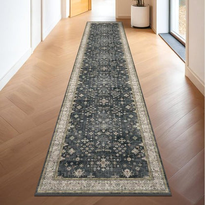 Boho Black Washable 2x10 Hallway Runner Rug - Non-Slip Vintage Floral Carpet for Kitchen & Entryway