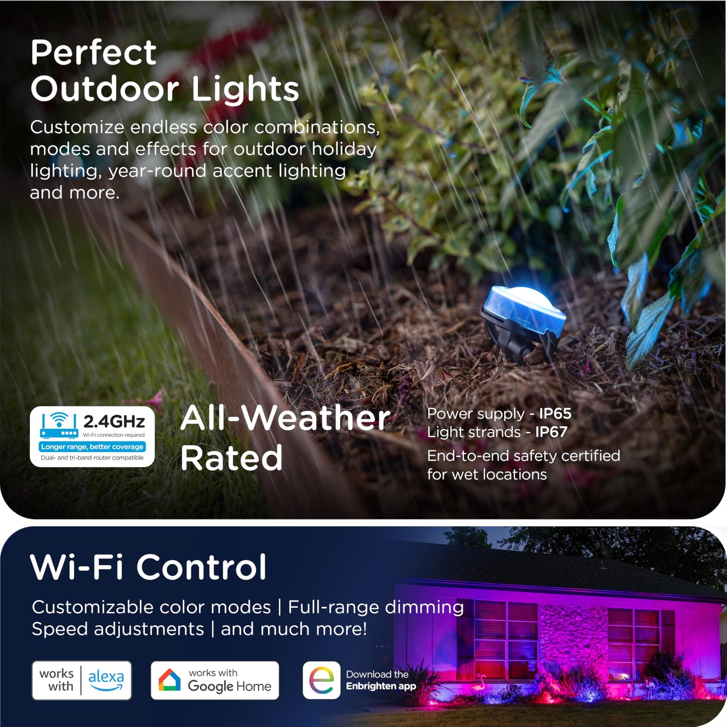 Enbrighten Vibe Eternity Landscape Lights, 33ft, 8 RGBWIC LEDs, Weatherproof, Perfect for Garden, Pathway, and Home Exterior Lighting, Smart App Control, Compatible with Alexa, Google Home, 83789
