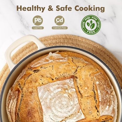 SENSARTE Enameled Cast Iron Dutch Oven - 3.5 Quart Heavy-Duty Pot with Lid, Ideal for Baking & Roasting - White
