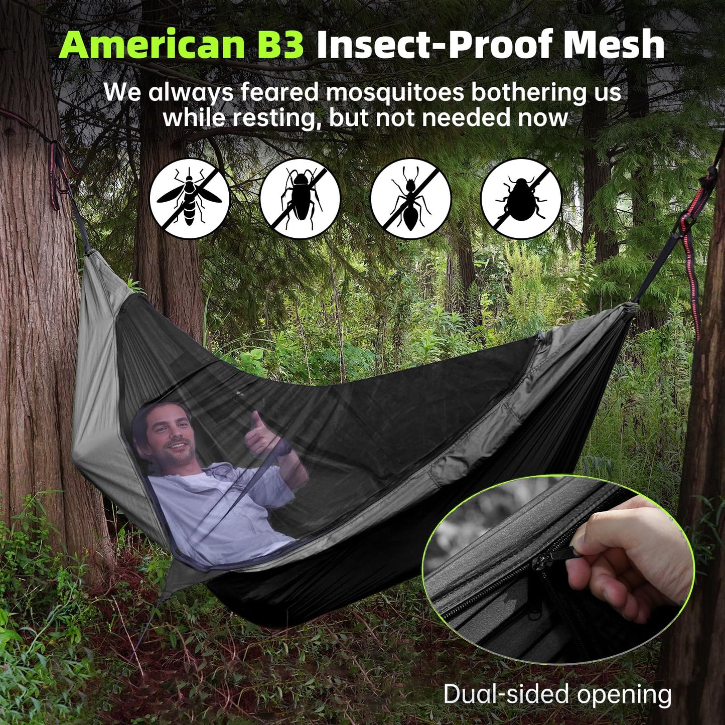 Black Camping Hammock with Mosquito Net & Hitch Mount Stand - Complete Bundle