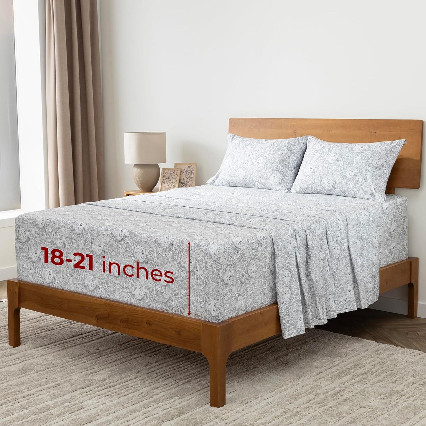 Mellanni Extra Deep Queen Sheets | 4-Piece Hotel Luxury Bedding Set - Ultra Soft, Cooling, Stain Resistant (Paisley Gray)