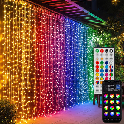 Dazzle Bright 300 LED RGB Color Changing Curtain String Lights with Remote & APP Control, Waterproof, Model CL-300CC