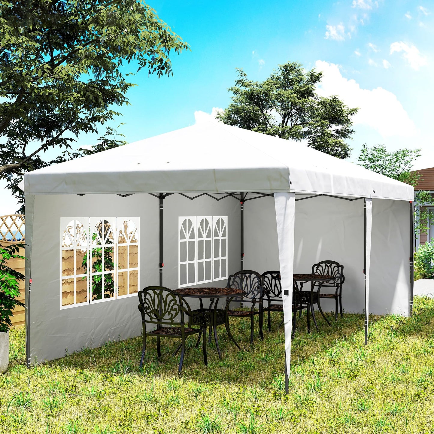 Outsunny 10' x 20' Pop Up Canopy Tent with 4 Sidewalls, Outdoor Portable Instant Canopy Shelter for Parties, Outdoor Instant Gazebo with Carry Bag for Garden, Patio, White