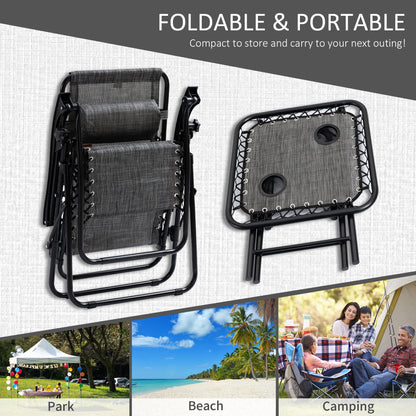 Outsunny Zero Gravity Chair Set with Side Table, Folding Reclining Chair with Cupholders & Pillows, Adjustable Lounge Chairs for Pool, Backyard, Lawn, Beach, Gray