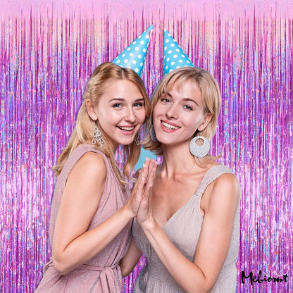 4 Pack Pink Fringe Curtain Backdrop, 3.2Ft x 8.2Ft Sparkle Metallic Tinsel Foil Fringe Streamers Background for Photo Booth Birthday Wedding Baby Shower Party Thanksgiving Christmas Decorations