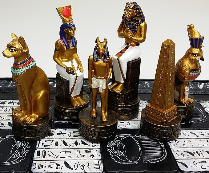 HPL Egyptian Anubis Buff and Gold Set of Chess Men Pieces - NO Board