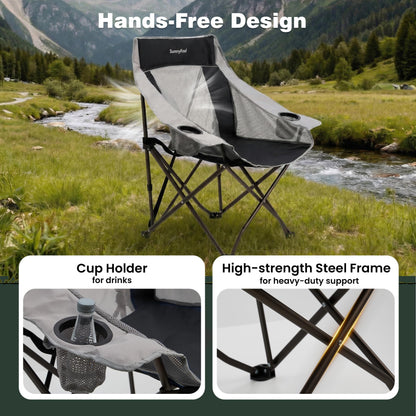 SUNNYFEEL 2 Pack Lightweight Oversized Camping Chairs for Adults Portable Folding Chair with Side Pockets & Cup Holde for Beach,Fishing,Trip,Picnic,Lawn,Concert Outdoor, Carry Bag Included