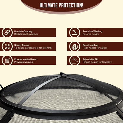 40 Inch Fire Pit Spark Screen Replacement – Heavy Duty Open Top Fire Pit Screen with Handle & Hooks, Round Fireplace Spark Guard Cover for Fire Ring Replacement, Outdoor Fireplace Safety Screen..