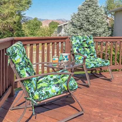 Barydat 4 Pcs Tufted High Back Chair Cushion Indoor Outdoor Seat and Back Cushions Palm Leaves Tropical Plants Lawn Rocking Chair Pads with Ties for Adirondack Patio Garden(Palm Leaf)